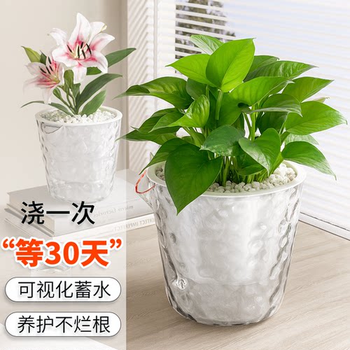 冰川纹透明懒人自吸水花盆