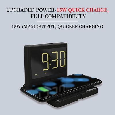 New 3-In-1 Qi Fast Wireless Charger Dock Clock Function Tabl