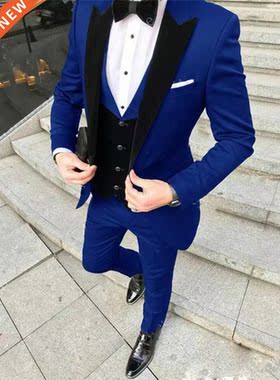 2022 Royal Blue Blazer Pants Black Vest Business Suits Causa