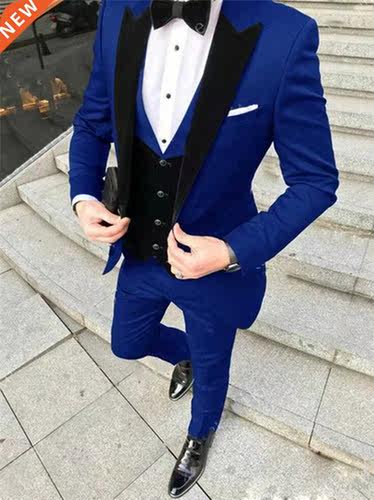 2022 Royal Blue Blazer Pants Black Vest Business Suits Causa
