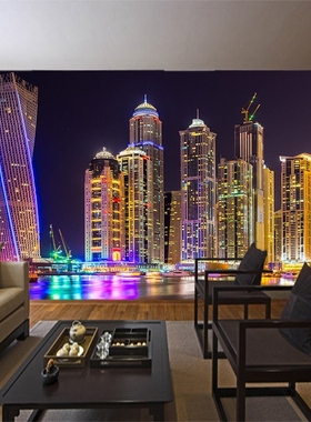Custom 3D Wall Mural Modern City Building Night Landscape P