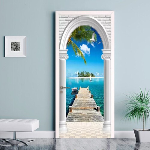PVC Wallpaper Modern Coconut Palm Sea Photo Murals Living R