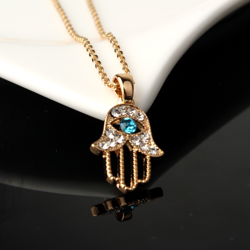 1PC Turkish Crystal Evil Eye Hand Hamsa Pendant Necklace Wo