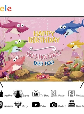 Yeele Happy Birthday Shark Pink Board Seabed Background Pho