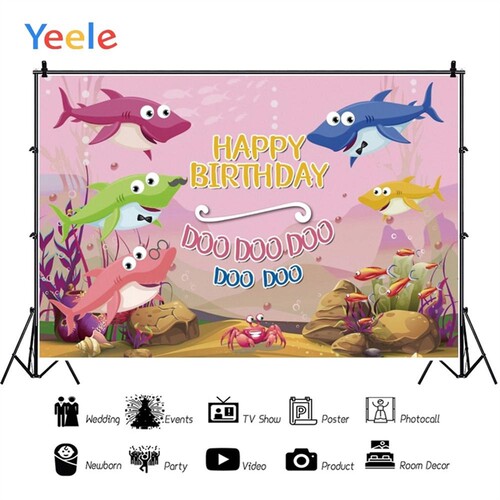 Yeele Happy Birthday Shark Pink Board Seabed Background Pho