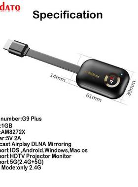 Mirascreen G9 Plus 2.4G/5G 4K Miracast Wireless DLNA AirPlay
