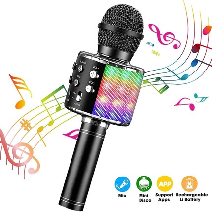Studio Record Bluetooth Karaoke Microphone WS858L LED Music