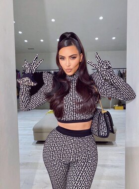 Top Quality Autumn Sexy Black Full Sleeves Two Pieces Bandag