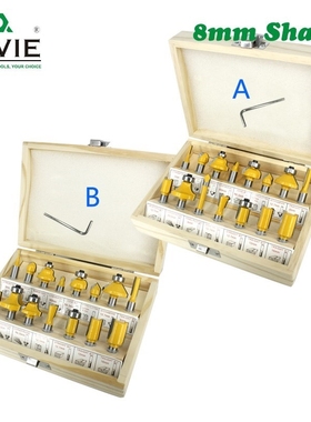 15pcs 8mm Router Bit Set rimng Straight Milling Cutter for W