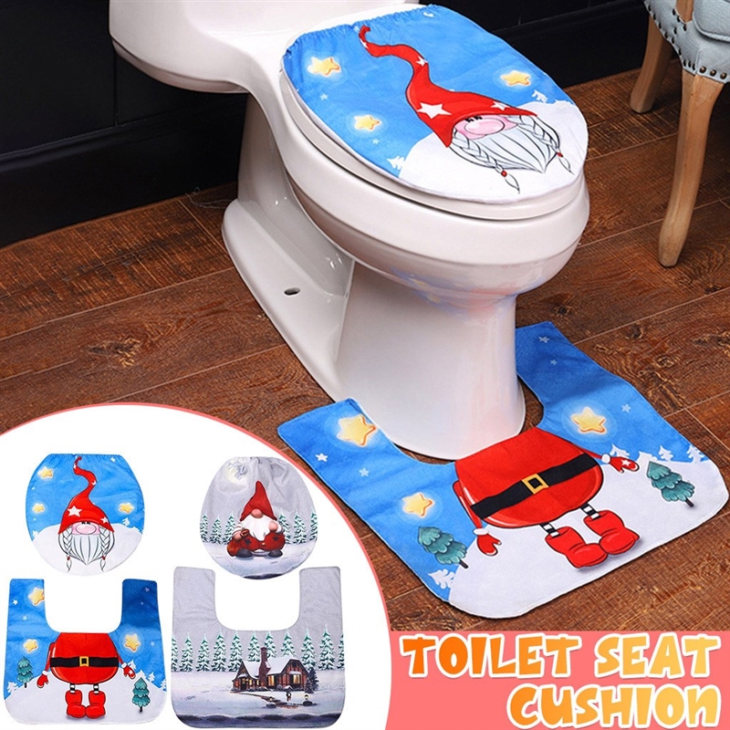 Xmas Santa Decors Toilet Seat Cover Carpet Cover Combinatio