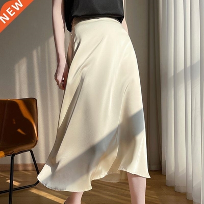 Spring And Summer New Satin Long Skirt High Waist Bag Hip Sk