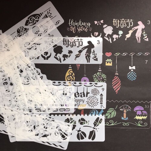 12pcs Decorative Alphabet Layering Stencil Parting Line Temp