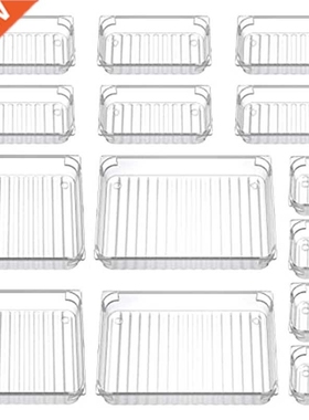 14 Desk Drawer Organiser Trays, Clear Vanity Drawer