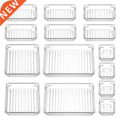 14 Desk Drawer Organiser Trays, Clear Vanity Drawer