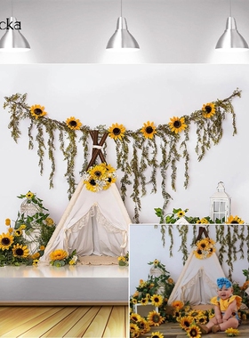 Sunflowers Newborn Bee Birthday Background Camping Tent Gre
