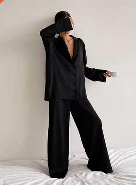 Hiloc Oversized Satin Silk Sleepwear Low Cut Sexy Pajamas Fo