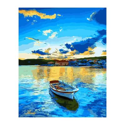Frame DIY Painting By Numbers Boat Lake Acrylic Canvas Paint