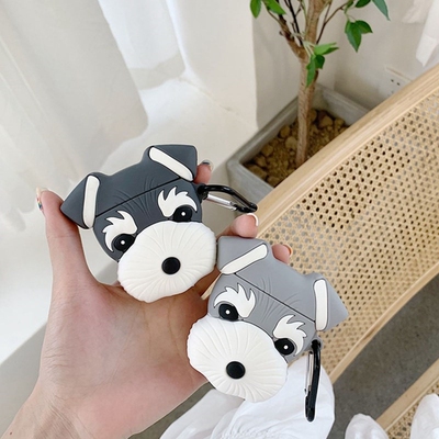 Cute Schnauzer Dog Soft Silicone Case Earphones For Apple A