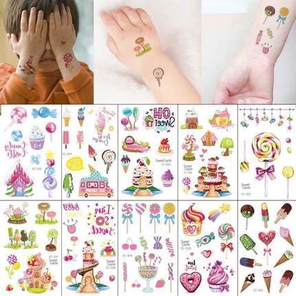 10pcs Ice Cream Lollipop Cake Temporary Tatoo Sticker Water