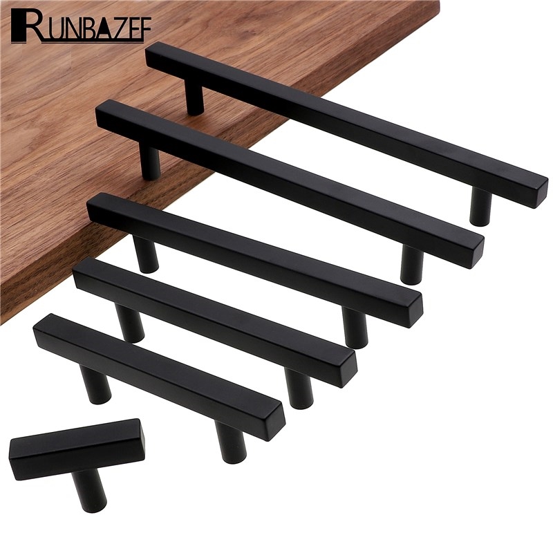 RUNBAZEF Cabinet Pulls Black Modern Square T Bar Diamter  K