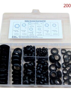 200Pcs/box Rubber Grommet Gasket Kits 适用于 Wire Cable Blac