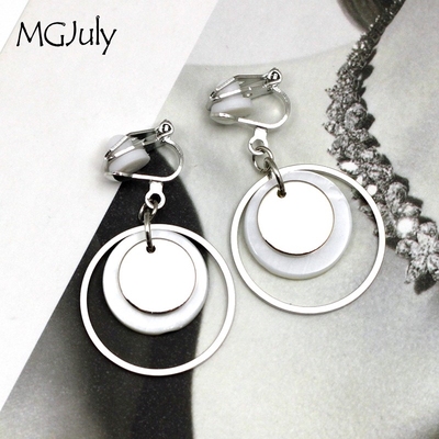 Natural Shell Geometric Clip On Earrings Without Piercing M