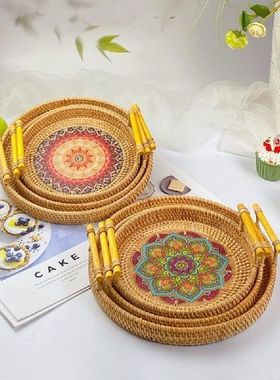 Round Anti-deformed Serving Tray Rattan Breakfast Display