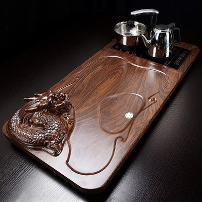 Solid wood tea tray, drain water storage, kung fu tea set,