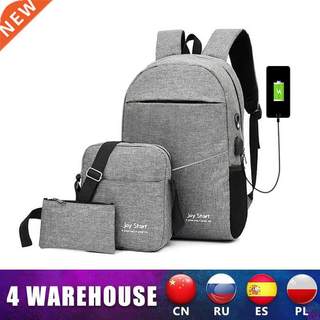 3PCS Men's Backpack USB Charging Men's Bag C