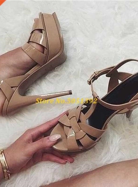 Candy Color Nude Black Patent Leather Cross Strappy Sandal P