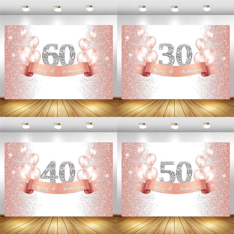 Happy 30th 40th 50th 60th Birthday Backdrop Flash Rose Gold