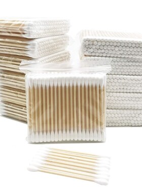100Pcs Double Tipped Cotton Swabs with Wooden Handle Biodegr