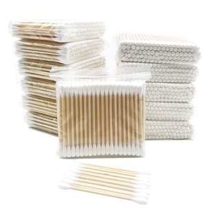 Cotton Biodegr Double Handle 100Pcs Wooden Swabs Tipped with