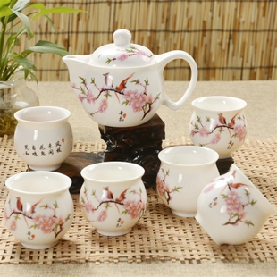 7Pcs Jingdezhen Tea Set Blue and White Porcelain Double Wall