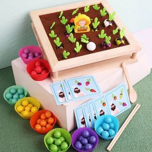 Kids Toys Wooden Carrots Sorting Toy 2 In 1 Carrot Harvest