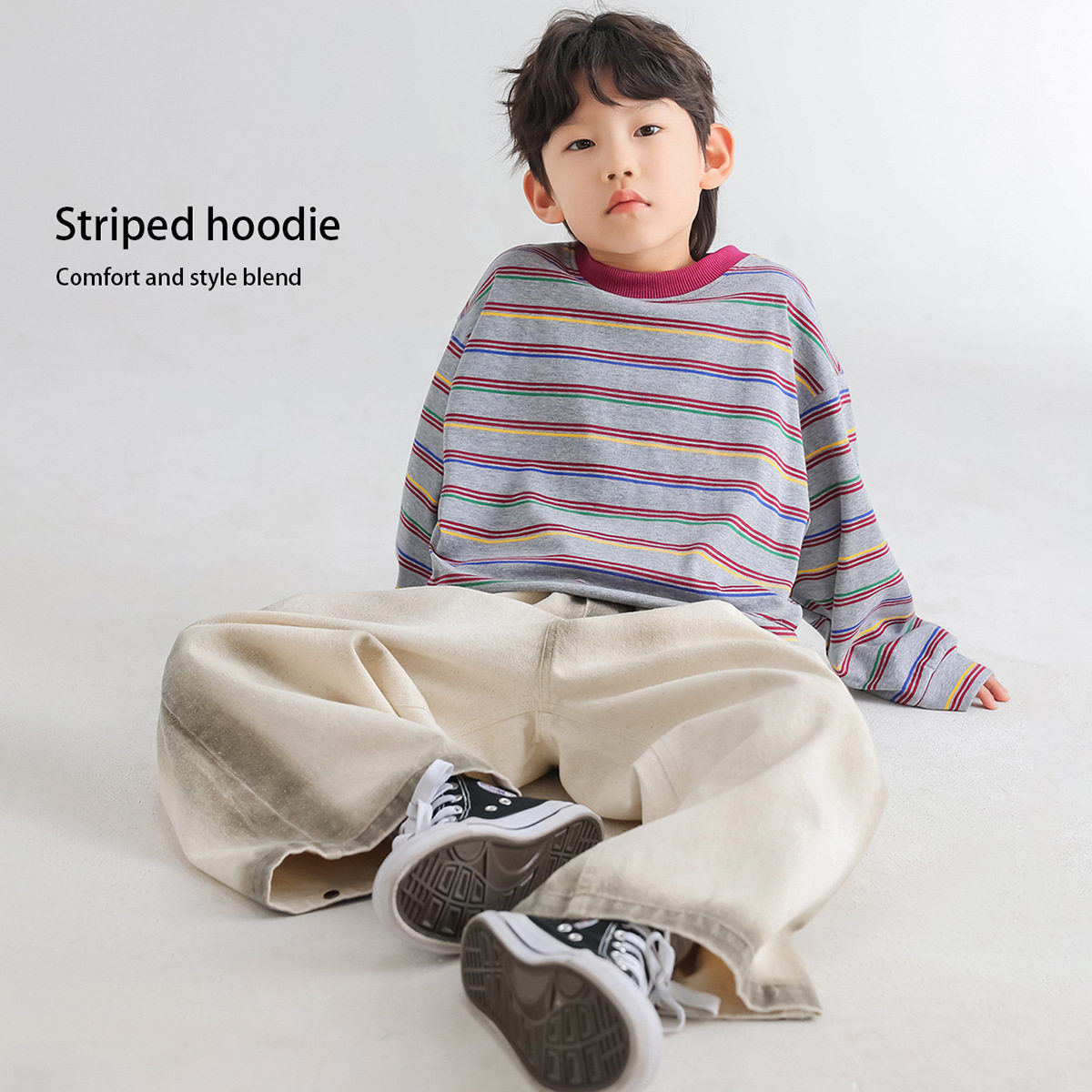 男童春款韩版童装2026新款条纹卫衣春季儿童宽松运动潮范宝宝上衣