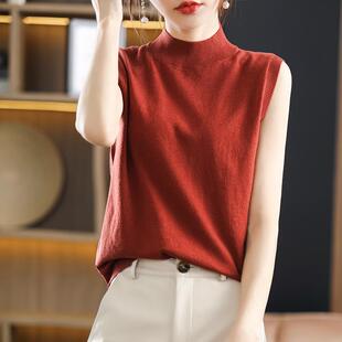 高领背心女春秋2025新款ins超火修身针织打底衫内搭无袖上衣外穿
