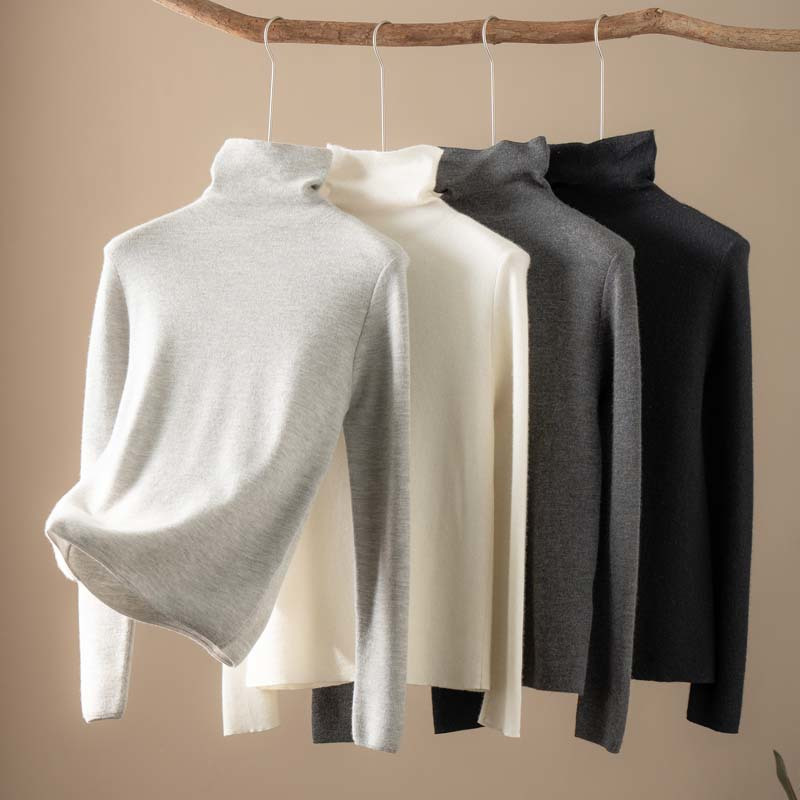 康赛妮80支精纺内搭纯山羊绒衫女高领套头毛衣针织打底衫羊毛衫