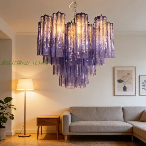 穆拉诺紫色新款客厅灯复古卧室吊灯法式中古风别墅餐厅设计师灯具