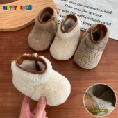婴儿棉鞋 男童短靴加绒毛毛鞋 冬季 真羊毛女宝雪地靴软底加厚学步鞋