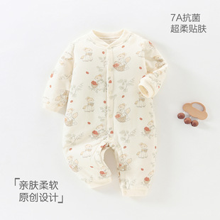 婴儿秋冬衣服80克夹棉连体衣新生儿加厚加棉哈衣爬服宝宝纯棉睡衣