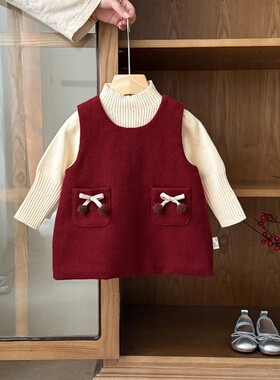 婴儿衣服冬季女宝宝连衣裙套装加厚公主一岁婴幼儿冬款喜庆两件套