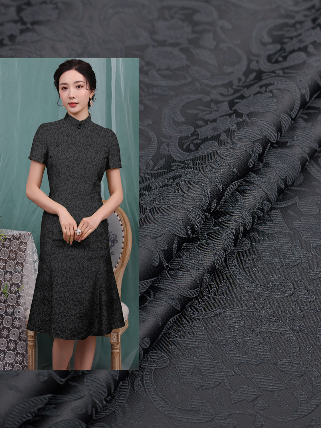 中国风春秋季色织暗纹提花面料连衣裙子风衣套装纯色花卉服装布料