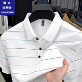 夏季 上衣男 中年翻领商务休闲弹力免烫半袖 条纹纯棉短袖 t恤Polo衫