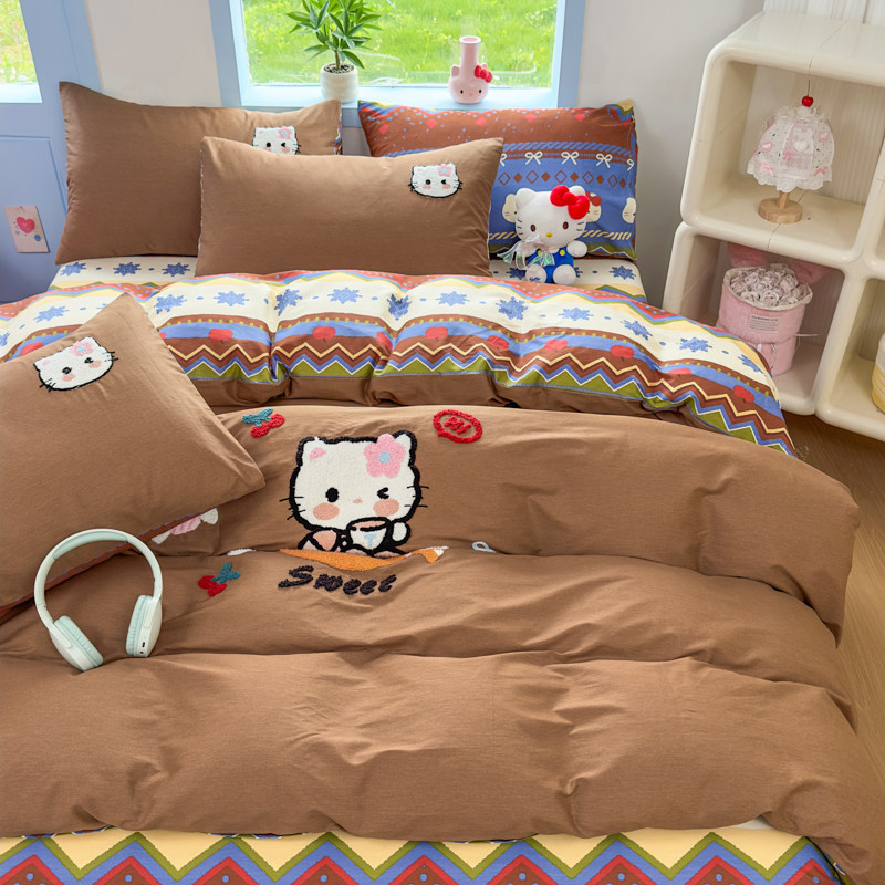 HelloKitty卡通凯蒂猫床上四件套全棉床单儿童KT猫被套床笠三件套