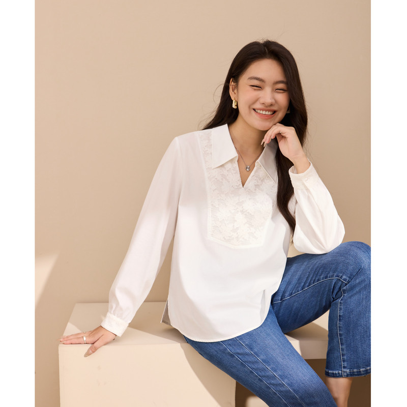 【蕾丝拼接衬衫】纤莉秀大码女装法式优雅V领上衣胖mm2025秋新款,女装/女士精品,大码内搭,淘宝优惠券,粉丝福利购,淘宝优惠卷