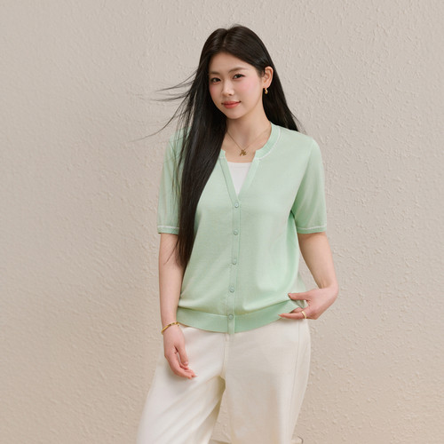 【莫兰迪】假两件针织衫撞色针织衫纤莉秀大码女装胖mm2026夏新款