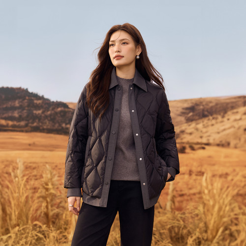 纤莉秀女装轻薄翻领鸭绒羽绒服