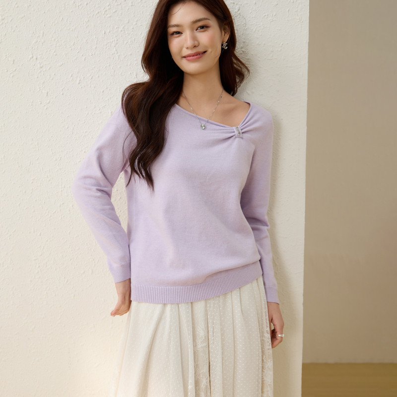 【不规则领口针织衫】纤莉秀大码女装设计感上衣胖mm2026春装新款,女装/女士精品,大码内搭,淘宝优惠券,粉丝福利购,淘宝优惠卷