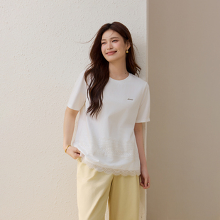 设计感上衣胖mm2026夏装 女装 纤莉秀大码 新款 波浪花边下摆T恤